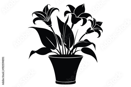 lily vase silhouette line art vector illustration
