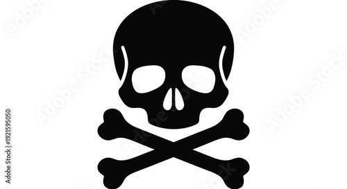 A stark black skull and crossbones icon representing danger or poison is centered against a white backdrop.