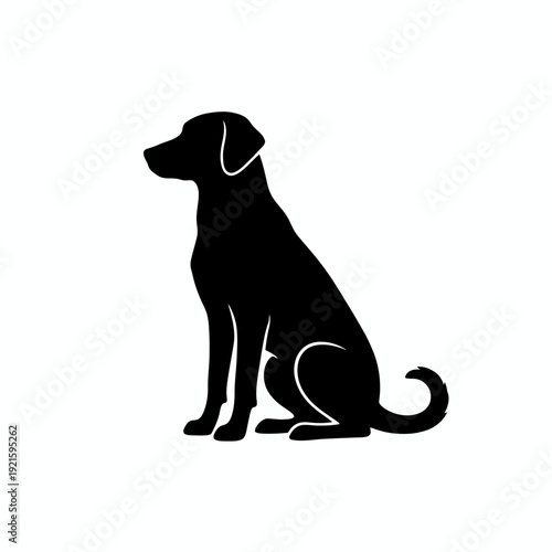 Silhouette of a dog sitting in profile for pet supplies veterinary services animal training and domestic pet ownership or canine welfare and adoption agency branding