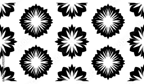 Monochrome Floral Seamless Pattern with Decorative Blossom Vector Design