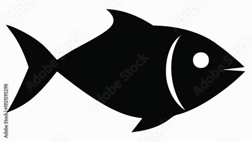 A simple black fish icon with a white eye and curved line detail on a clean white background.