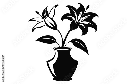 lily vase silhouette line art vector illustration