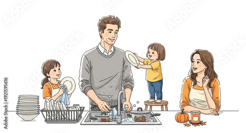 Family Doing Household Chores Together.