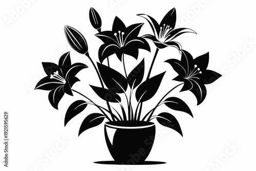 lily vase silhouette line art vector illustration
