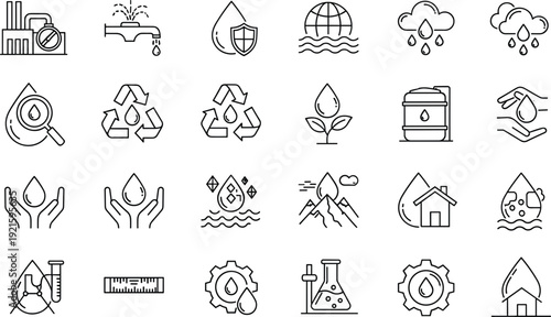 Environmental protection line icons set with water recycling energy and ecology symbols vector