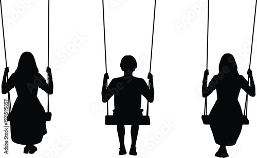 Silhouettes of children on swings in a park