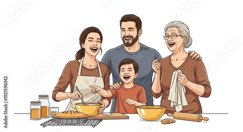 Family Cooking Together in Kitchen.