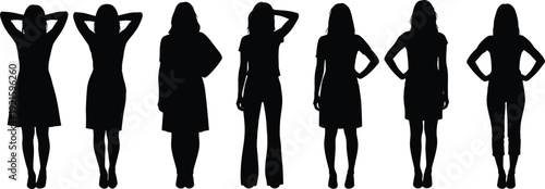 Silhouettes of six women in various poses