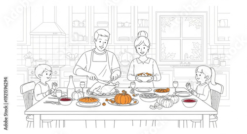 Family Dinner Gathering Illustration Scene.