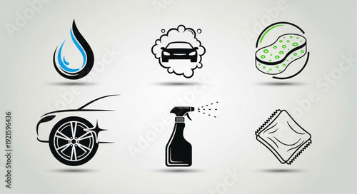 Set of car wash and detailing icons illustration.