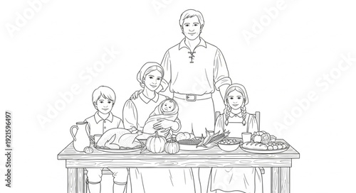 Family Dinner Gathering Illustration Sketch.