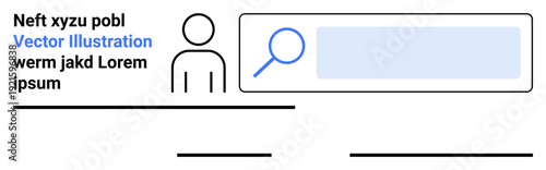 Digital identity, user profiles, search functionality, online verification, data organization, web interface. Minimal person icon with search bar and magnifying glass. Digital identity and search