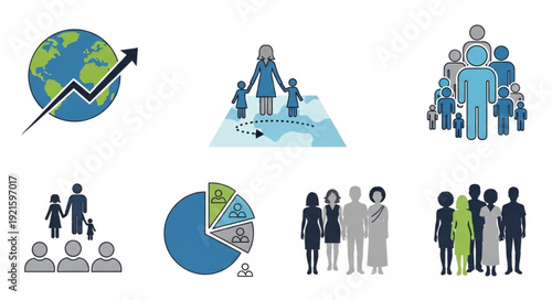Demographic family icon set showing population growth.