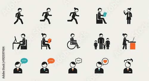 Business people icon set with activities.