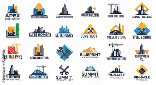 Collection of construction logo templates and icons.