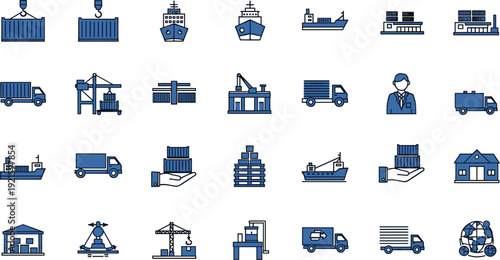 Logistics and shipping icons set with cargo transport warehouse delivery vector illustration collection