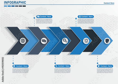 Business Infographic Template with 5 Steps Chevron Arrow Workflow Layout