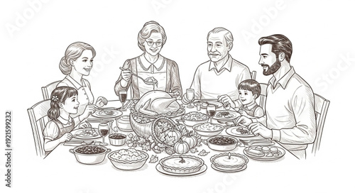 Family Gathering Around Dinner Table.