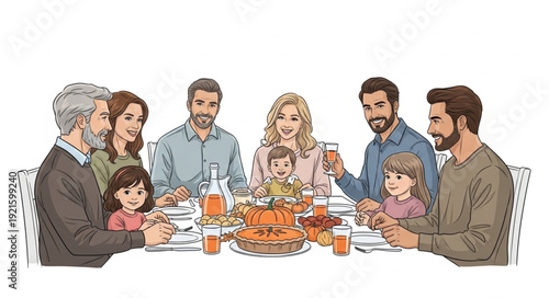 Family Gathering Around Dinner Table.