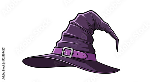 A vibrant purple witch hat with a matching belt and buckle, perfect for Halloween or magical themes.