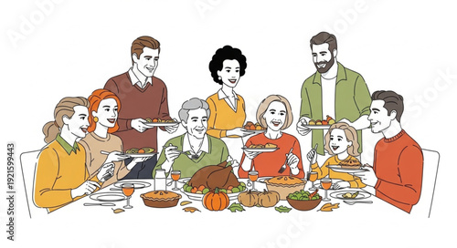 Family Gathering Around Dinner Table.