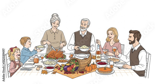 Family Gathering Around Dinner Table.