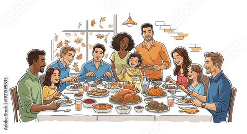 Family Gathering Around Dinner Table.