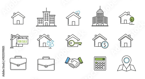 Business icons and office symbols.