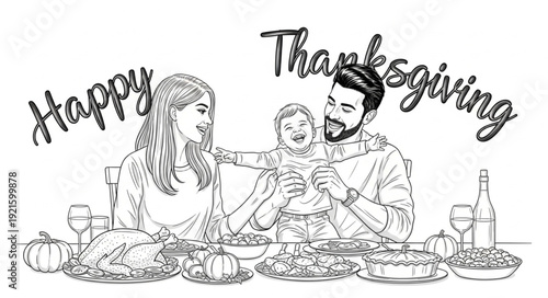 Family Enjoying Thanksgiving Dinner Together.