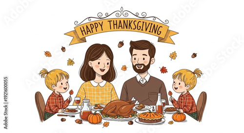 Family Enjoying Thanksgiving Dinner Together.