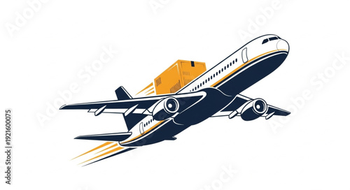 Commercial Airplane in Flight with Cargo Container.