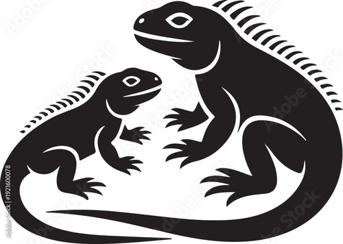 Black Iguana Family Vector Icon