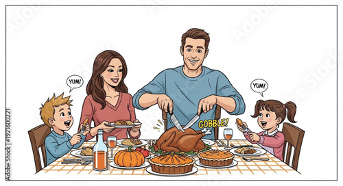 Family Enjoying Thanksgiving Dinner Together.