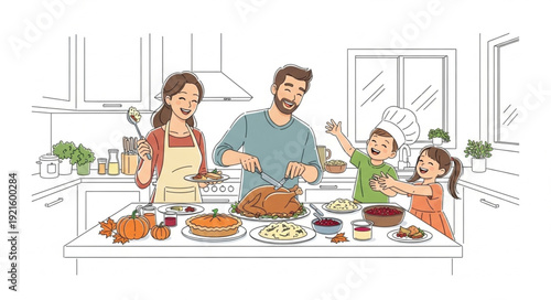 Family Enjoying Thanksgiving Dinner Together.