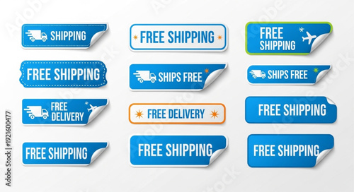 Collection of Free Shipping and Free Delivery Labels and Stickers.