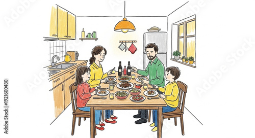 Family Gathering Around Dining Table.