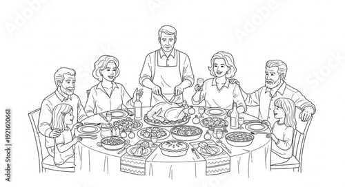 Family Gathering Around Dinner Table.