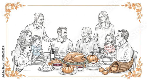 Family Gathering Around Dinner Table.