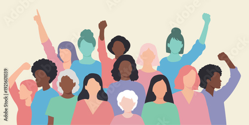 Modern Diverse Women Silhouette Group in Flat Vector Style, Female Empowerment and Equality Concept Illustration.