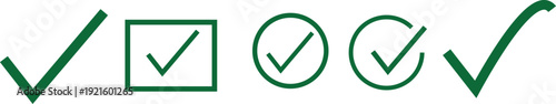 Green checkmarks and symbols on white background