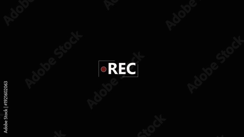 Recording button animation on a transparent background, framed recording sign, video camera viewfinder overlay sign, recording video button, broadcasting, camera overlay, voice recorder in 4k. 
