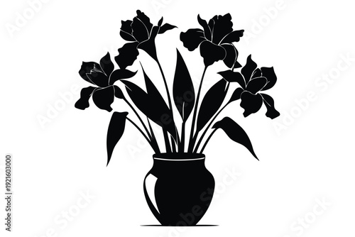 iris vase silhouette line art vector illustration