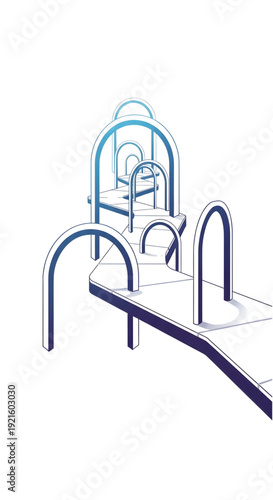 Modern abstract architectural structure with arches and ramps