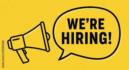 Announce Hiring with Megaphone and Speech Bubble Design on a Vibrant Yellow Background