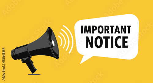 Announce Important Information: Megaphone Icon with Notice Bubble on Yellow Background