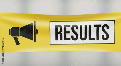 Announcement banner shows the word results with megaphone, good for business or marketing
