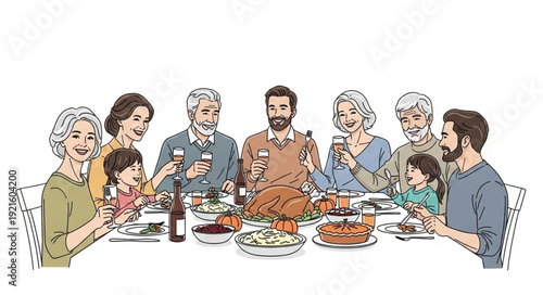 Family Gathering Around Dinner Table.