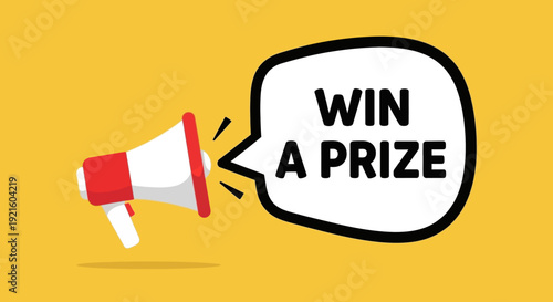 Announcement graphic featuring a megaphone with a speech bubble for winning a prize