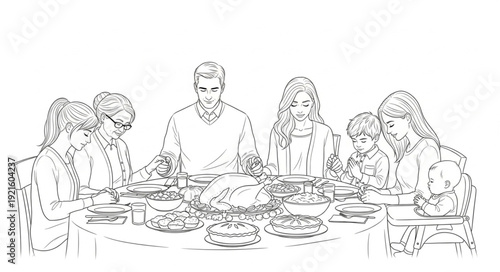 Family Gathering Around Dinner Table.