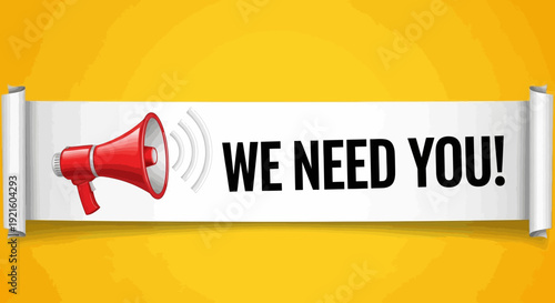 Announcing a Call to Action with Megaphone on Scroll Against a Yellow Background